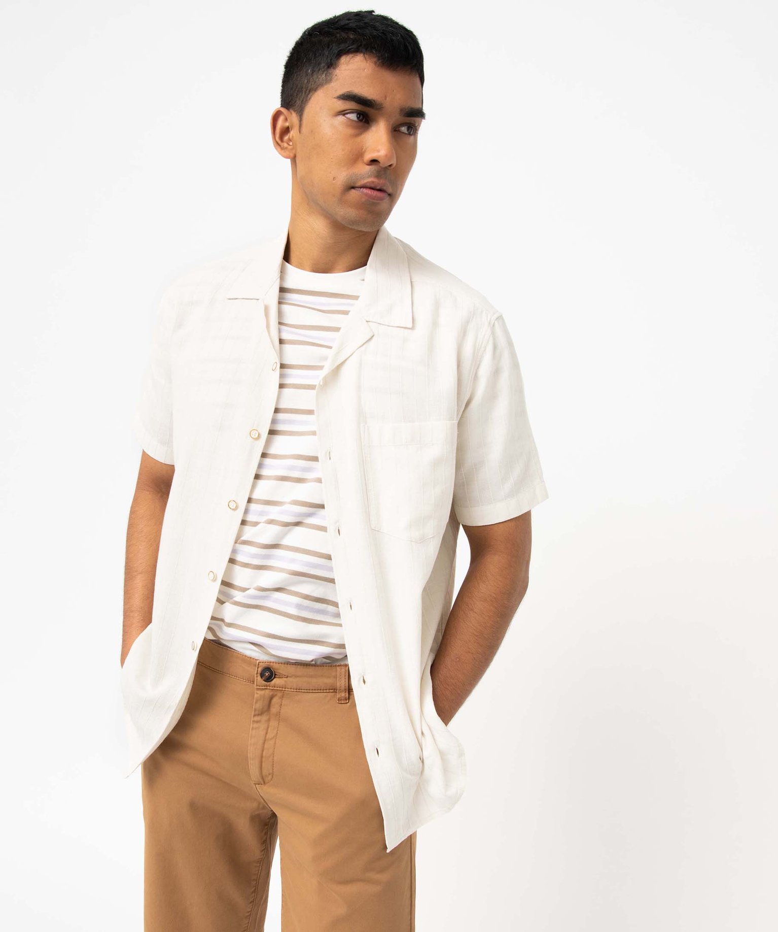 Chemise homme à manches courtes en coton/viscose/lin mélan... ecru | GEMO