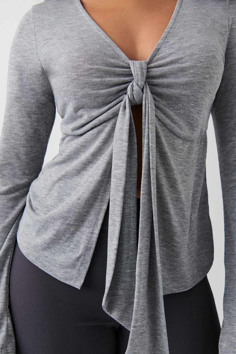 Tie front long sleeve top