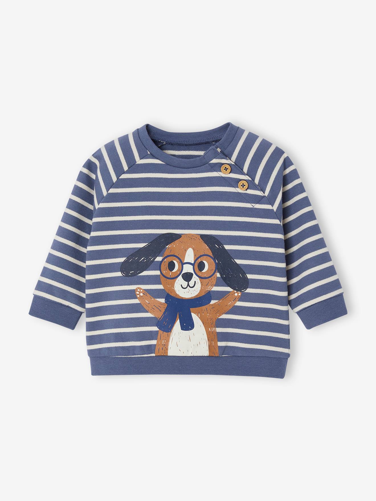 Sweat rayé en molleton bébé bleu ardoise