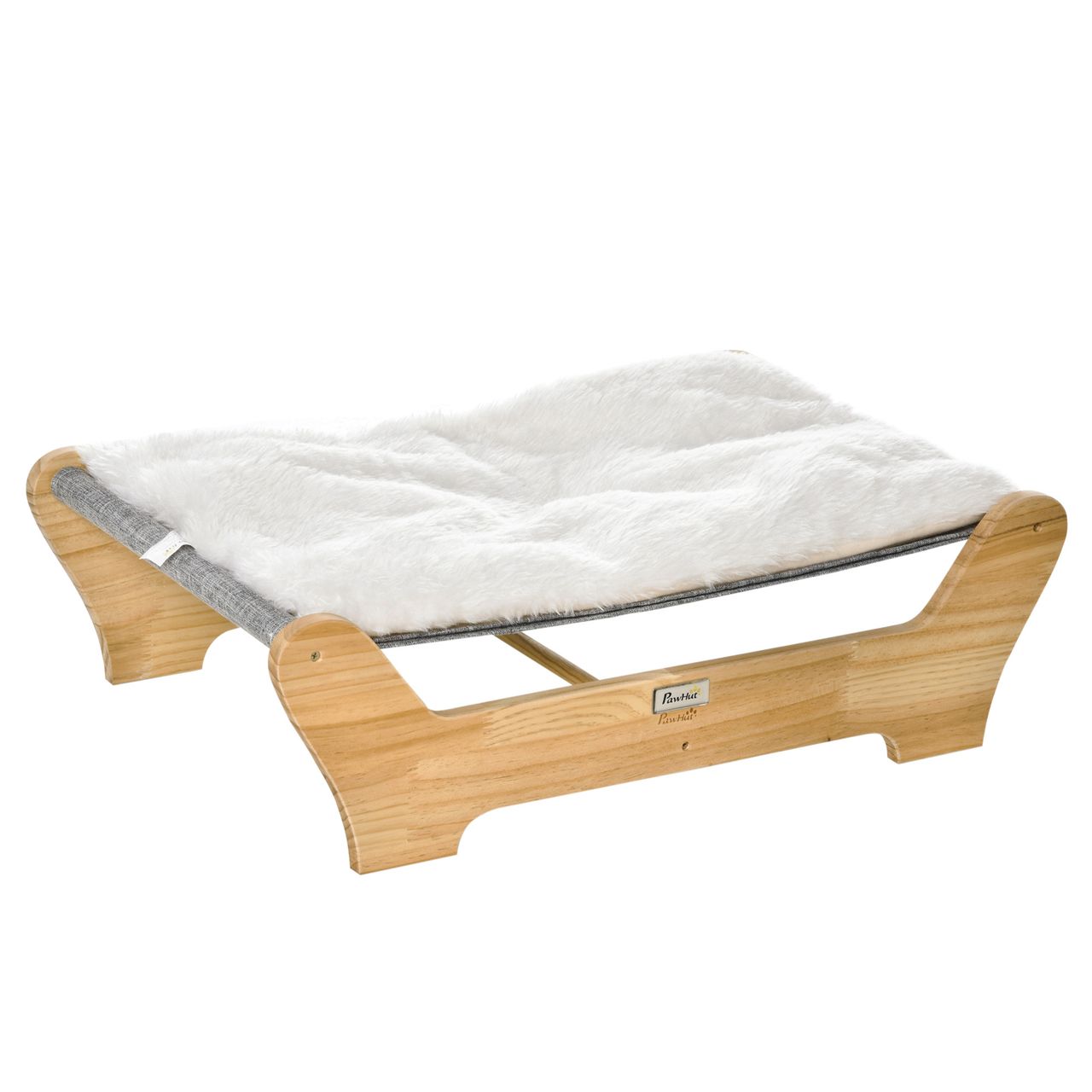 PawHut Katzenbett mit Gestell Hängematte für Katzen mit weichem Kissen Holz