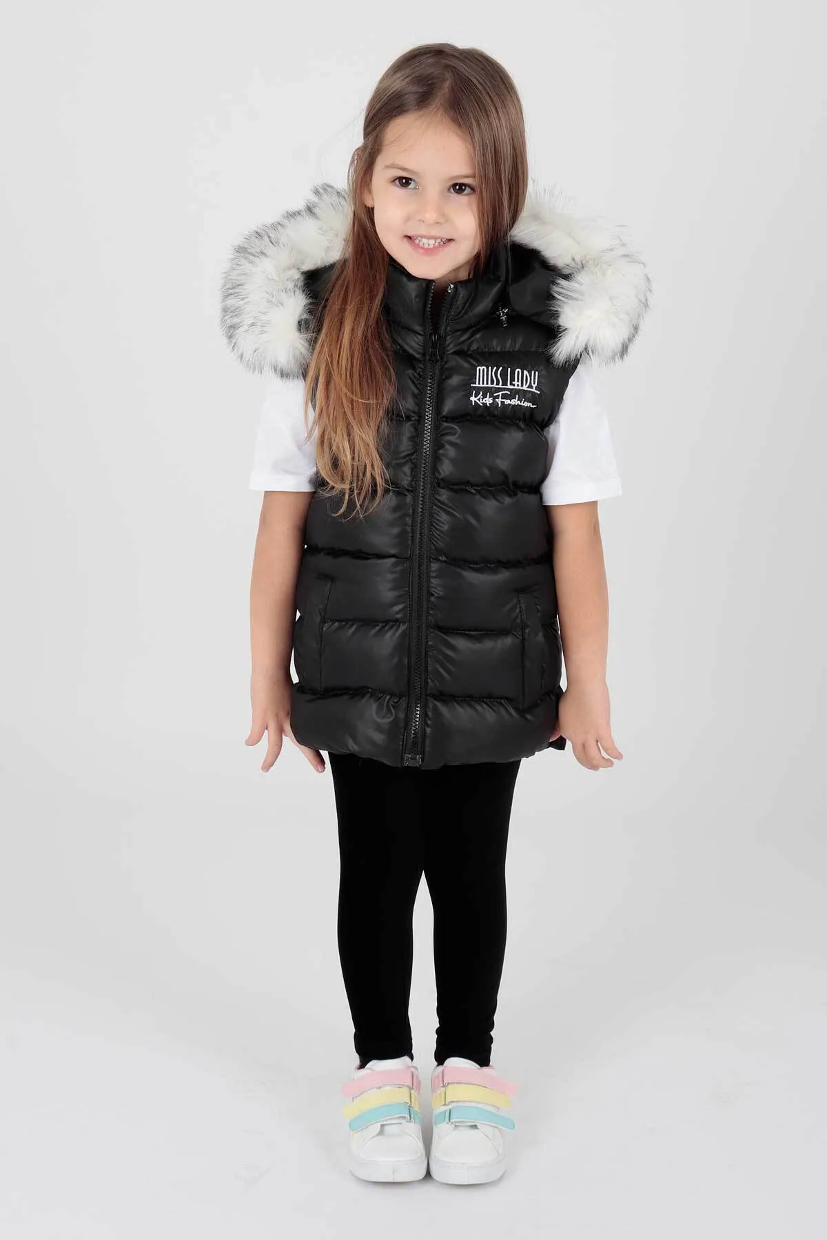 AHENGİM  Trend-Fell-Pufferweste für Mädchen mit Kapuze Ak215657