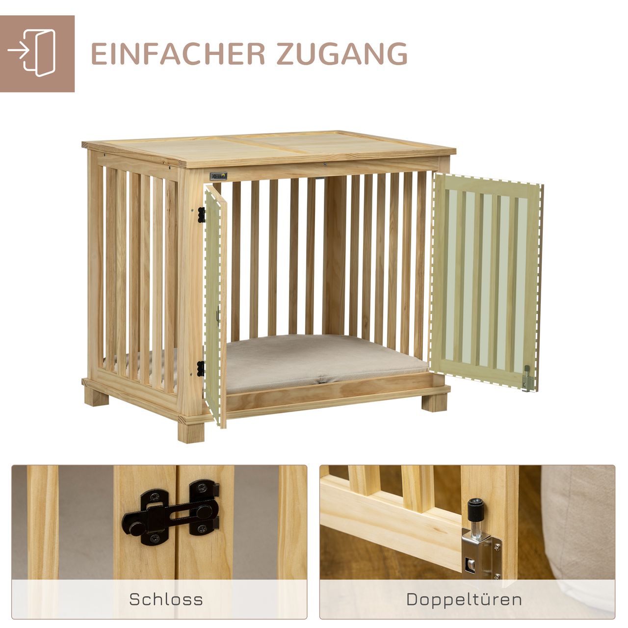 PawHut Hundekäfig, Tierkäfig aus Holz, Haustierkäfig für mittelgroße Hunde
