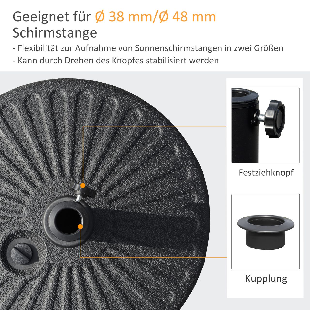 Outsunny Sonnenschirmständer 22 kg Regenschirm Base für Ø38/48mm HDPE