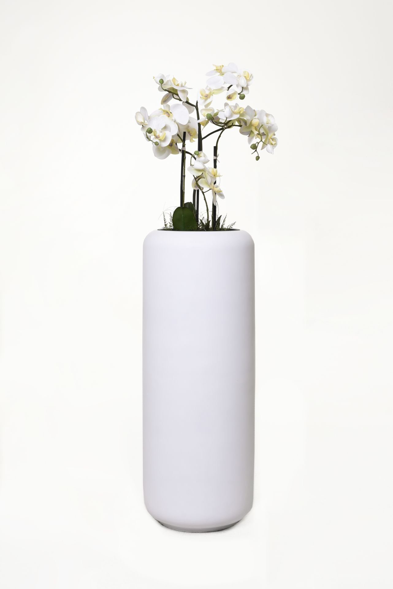 VIVANNO Pflanzkübel Pflanzgefäß Bodenvase Fiberglas MERA Weiß Matt - 35x95 cm