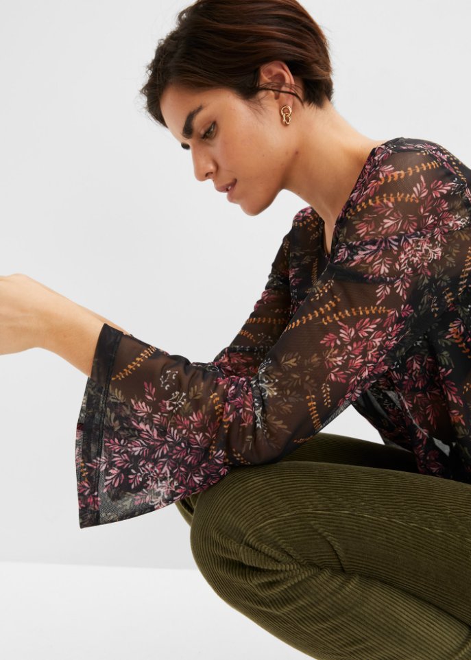 Mesh-Shirt mit Rüschen
