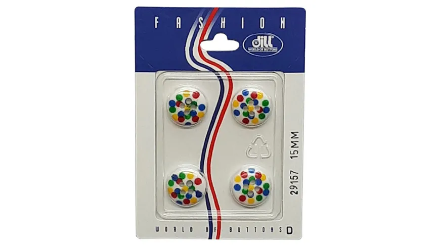 Dill 4-loch-Knopf mit bunten Punkten Ø 15mm 4er Pack weiß