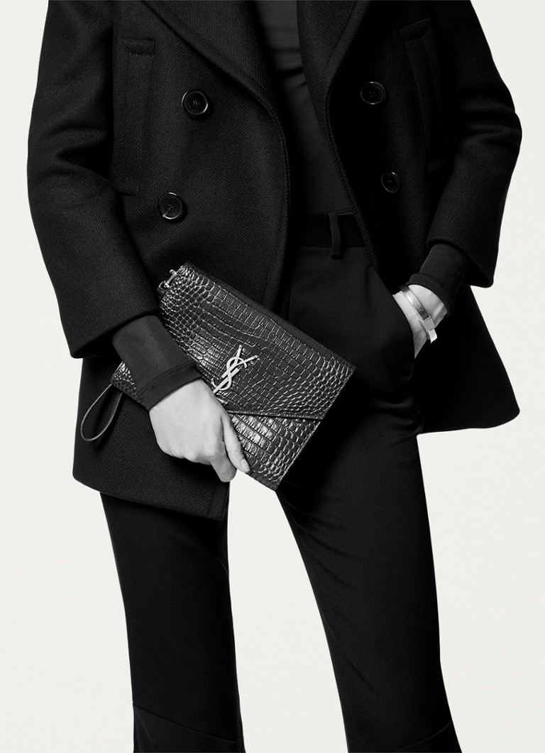 Geantă de mână Saint Laurent Cassandre din piele de vițel cu efect de crocodil.