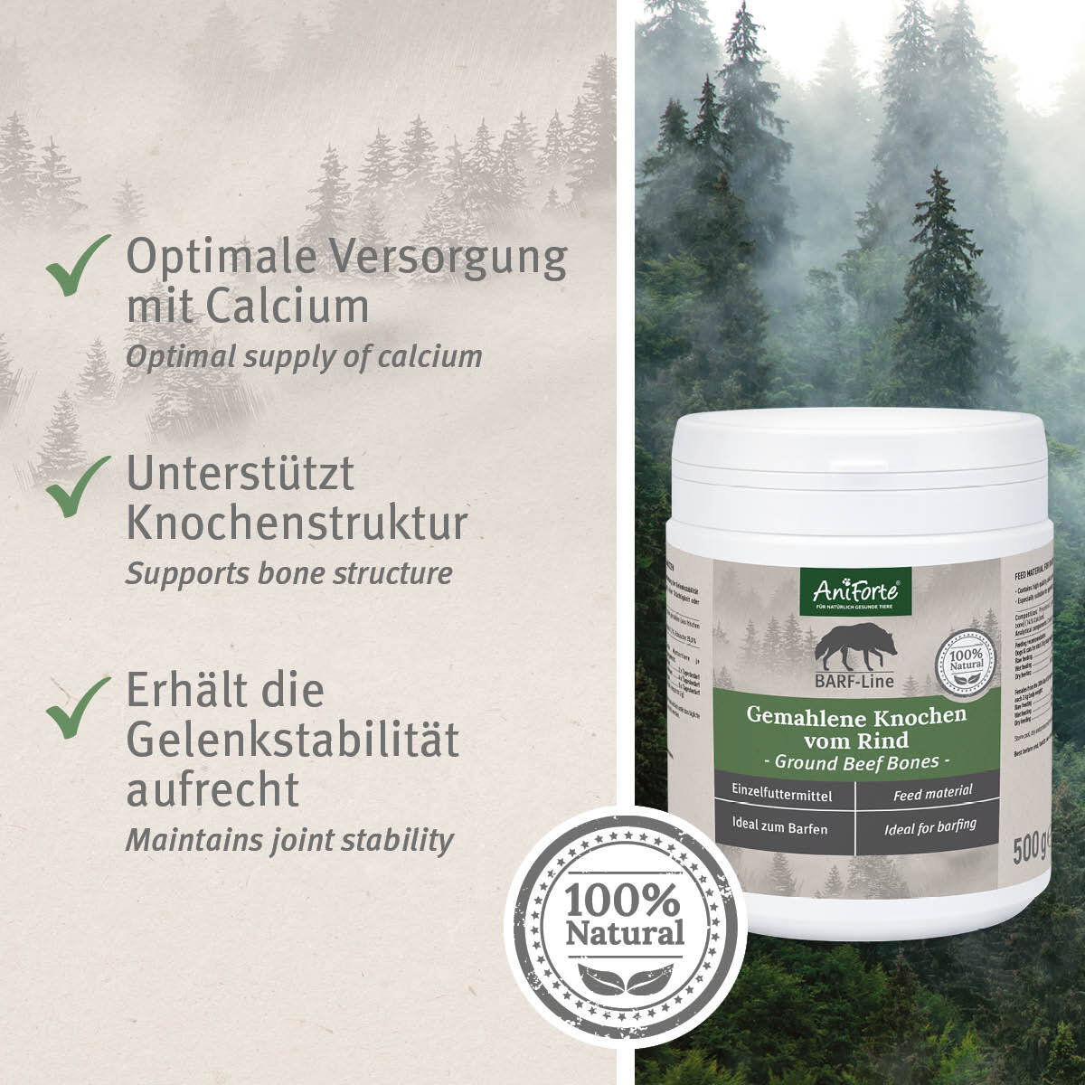 Aniforte Ergänzungsfutter & Aufzucht Aniforte BARF-Line Gemahlene Knochen vom Rind 1 kg