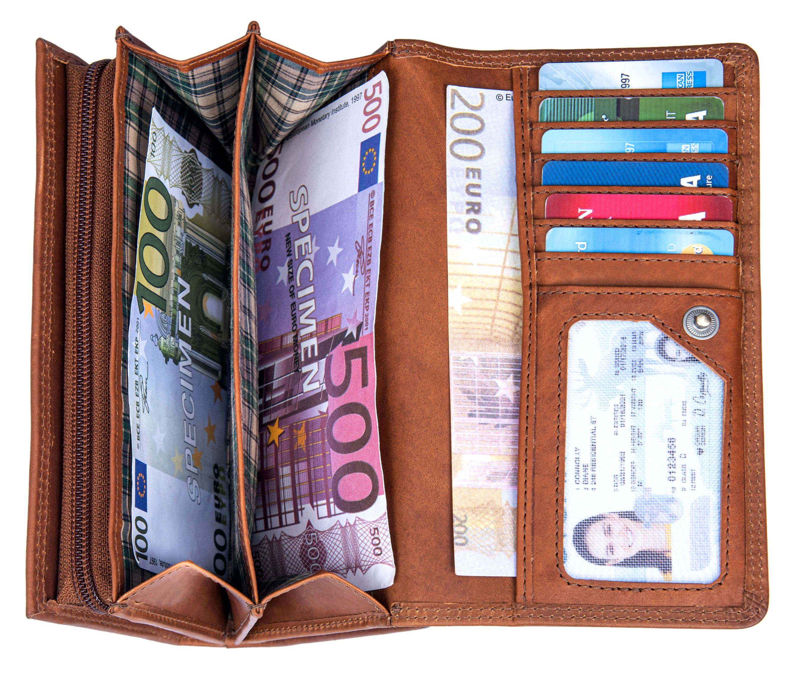 Benthill Geldbörse Damen Echt Leder Groß mit vielen Fächern RFID Portemonnaie Lang, RFID-Schutz Kartenfächer Münzfach Reißverschlussfach