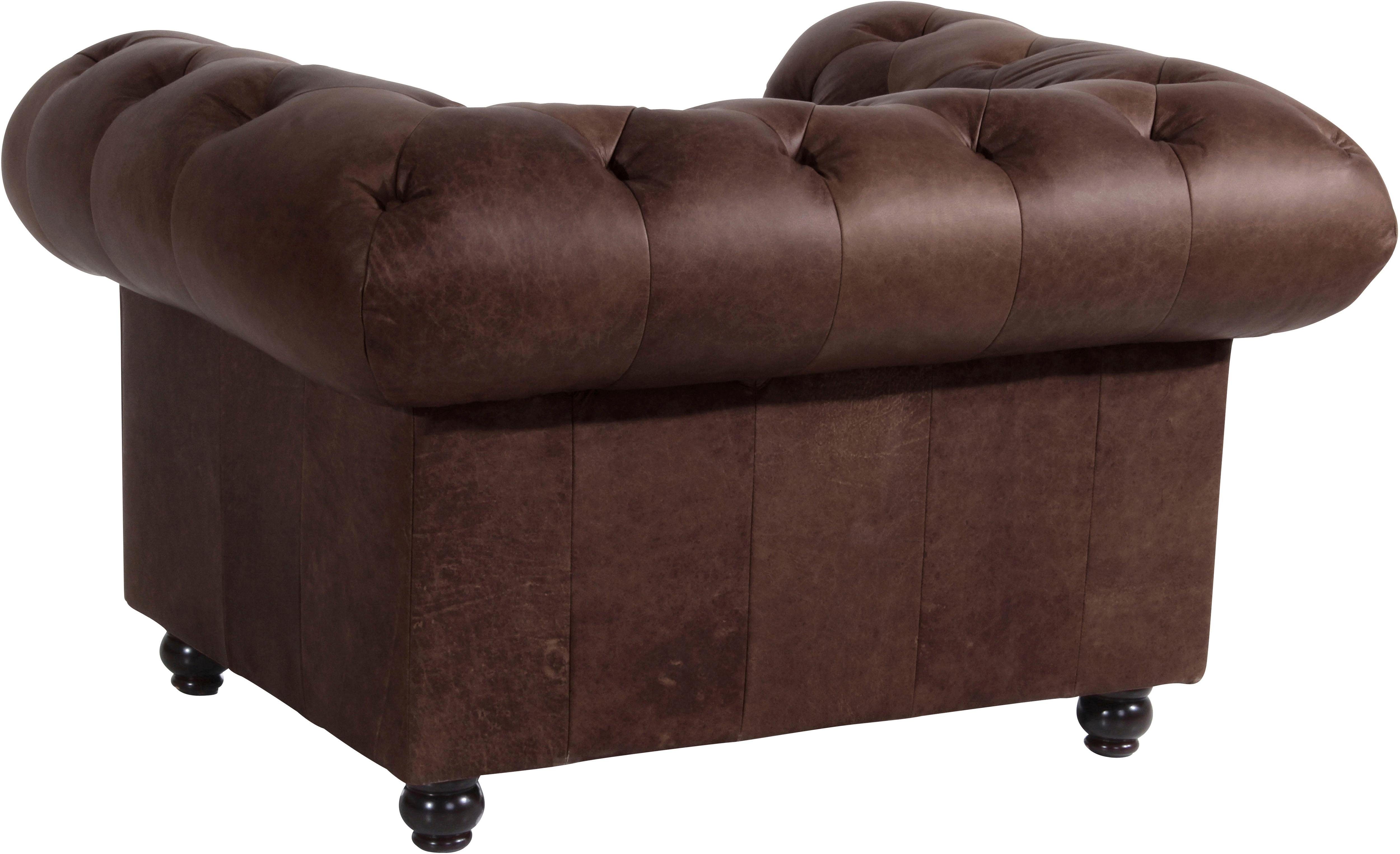 Max Winzer® Chesterfield-Sessel Old England, Ledersessel mit Knopfheftung & Ziernägeln