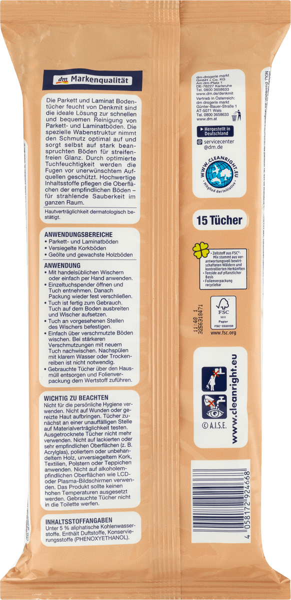 Feuchte Bodentücher Parkett & Laminat, 15 St