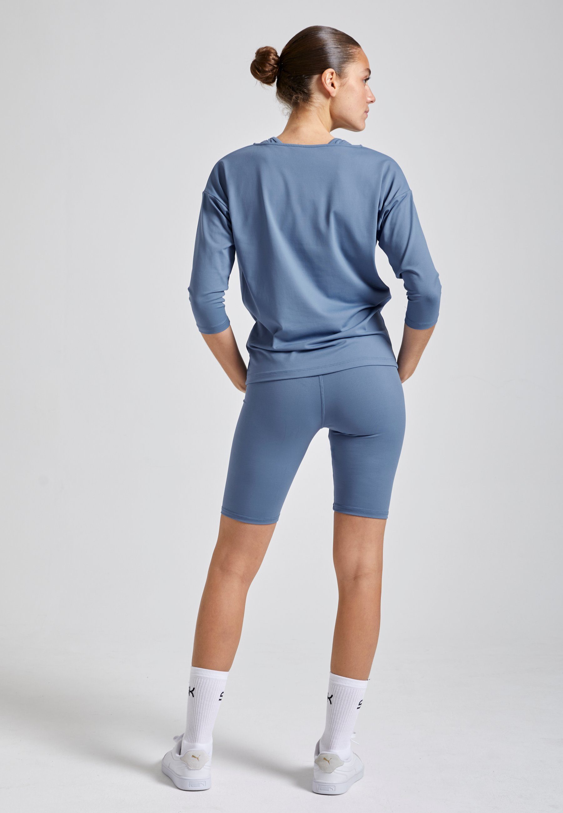 SPORTKIND Funktionsshirt Tennis 3/4 Loose Fit Shirt Mädchen & Damen grau blau