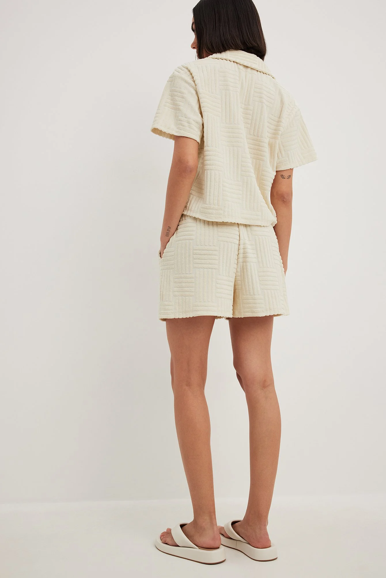 Frottee-Shorts mit hoher Taille