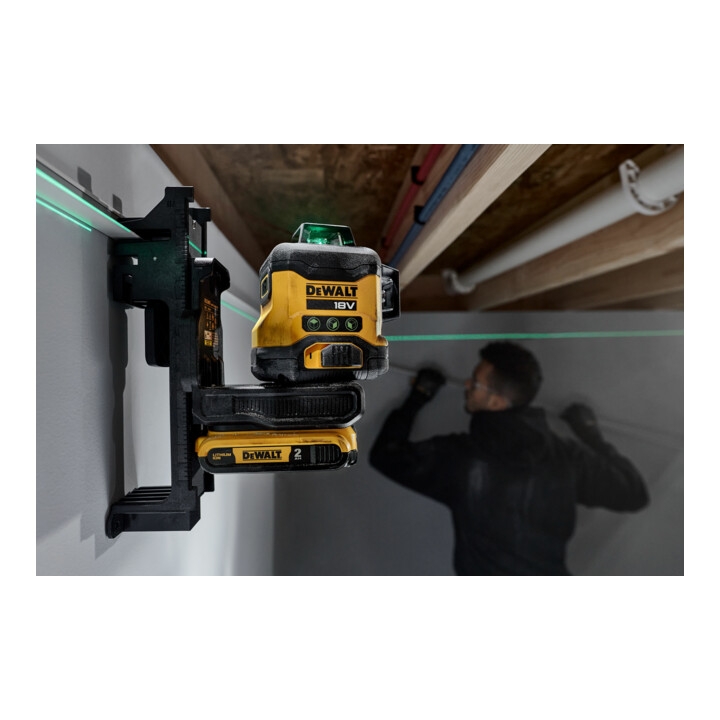 „DeWalt DCLE34031N-XJ“ savaime išsilyginantis kryžminis lazerinis nivelyras, 3x360°, žalias spindulys, 18 voltų, be baterijų ir įkroviklio