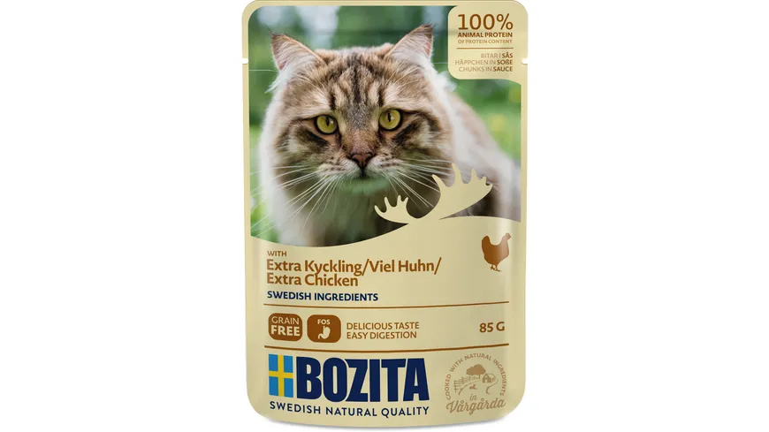 BOZITA Katzennassfutter Pouch Häppchen in Soße mit viel Hühnchen 85 g