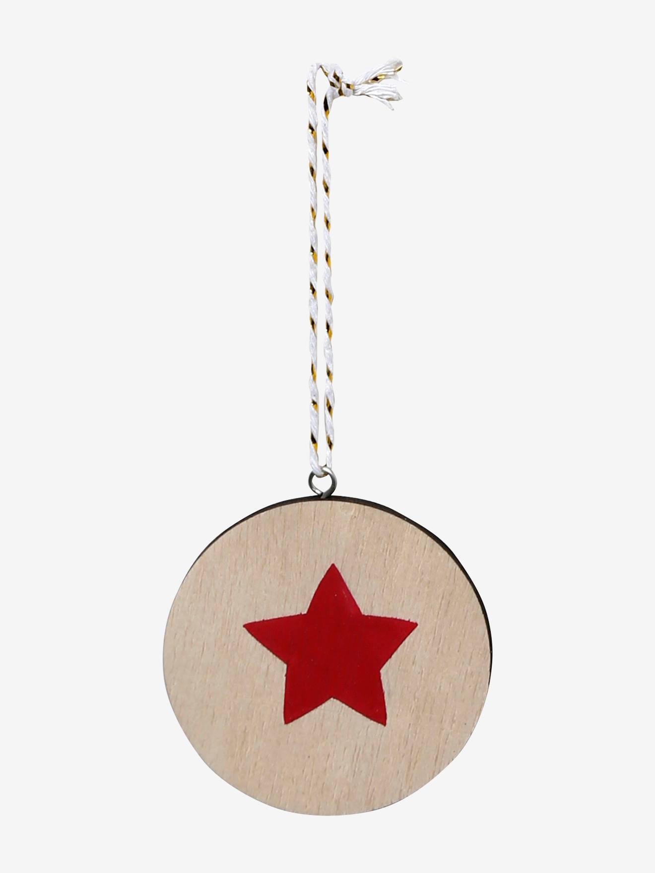 Lot de 6 boules de Noël plates en bois naturel