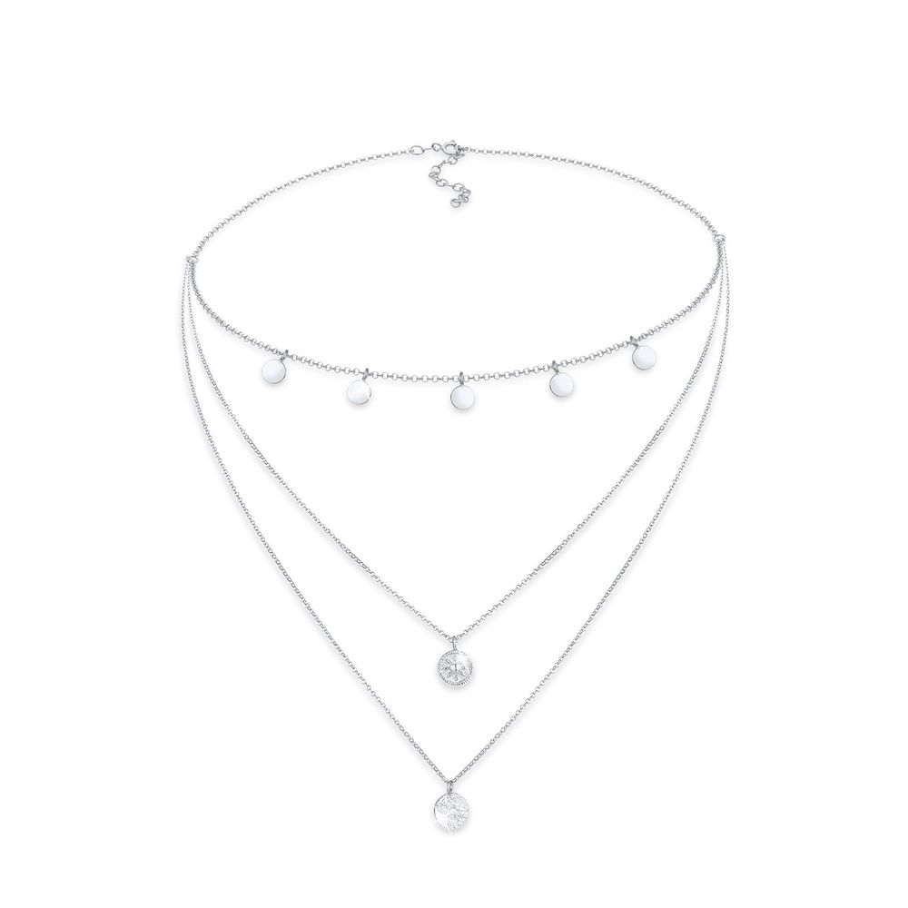 Elli Elli Collier Femmes Choker Couches Cercle Rond Monnaie Tendance Vintage en Argent collier