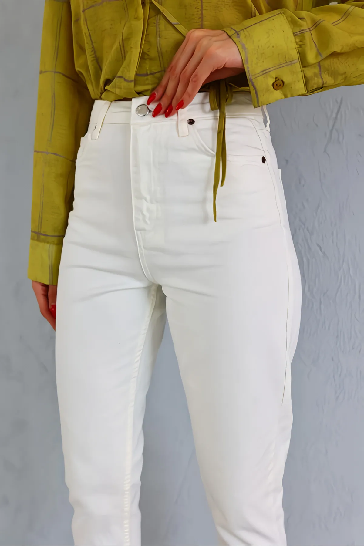LİMABEL  Weiße Mom-Jeans für Damen, hohe Taille, weiße Mom-Jeans, 100 % natürliche Baumwolle