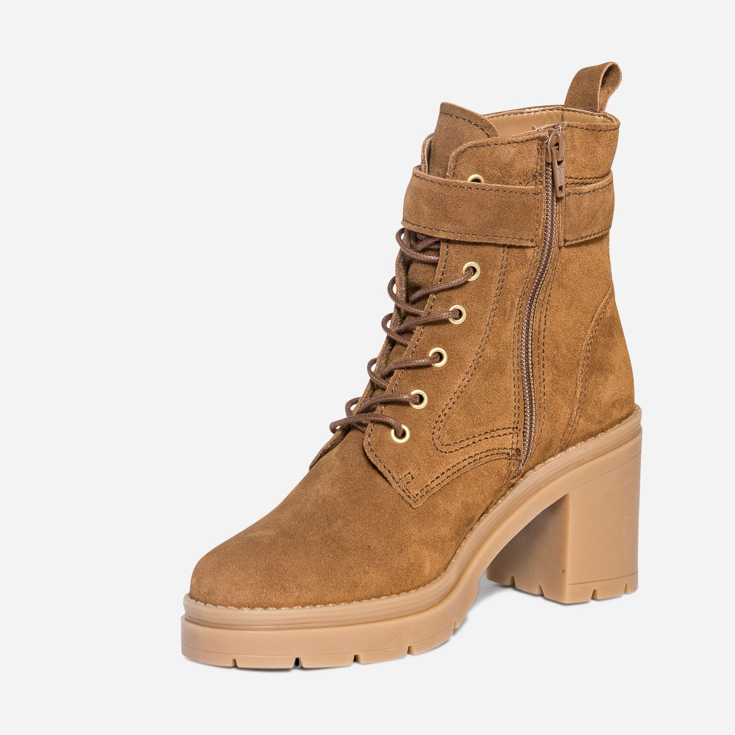 Bottine à talon TEXTO camel en cuir velours