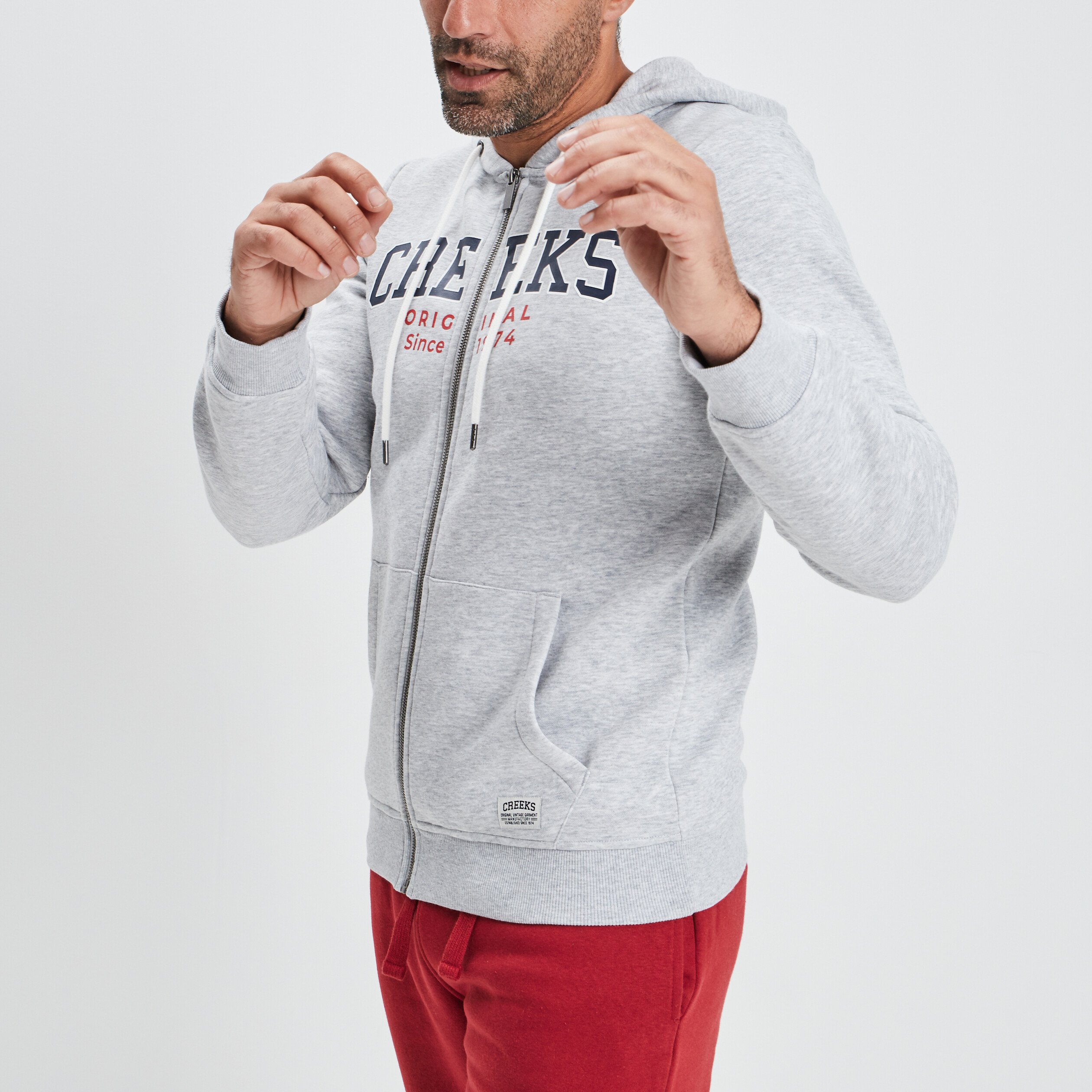 Sweat zippé à capuche Creeks gris clair homme | La Halle