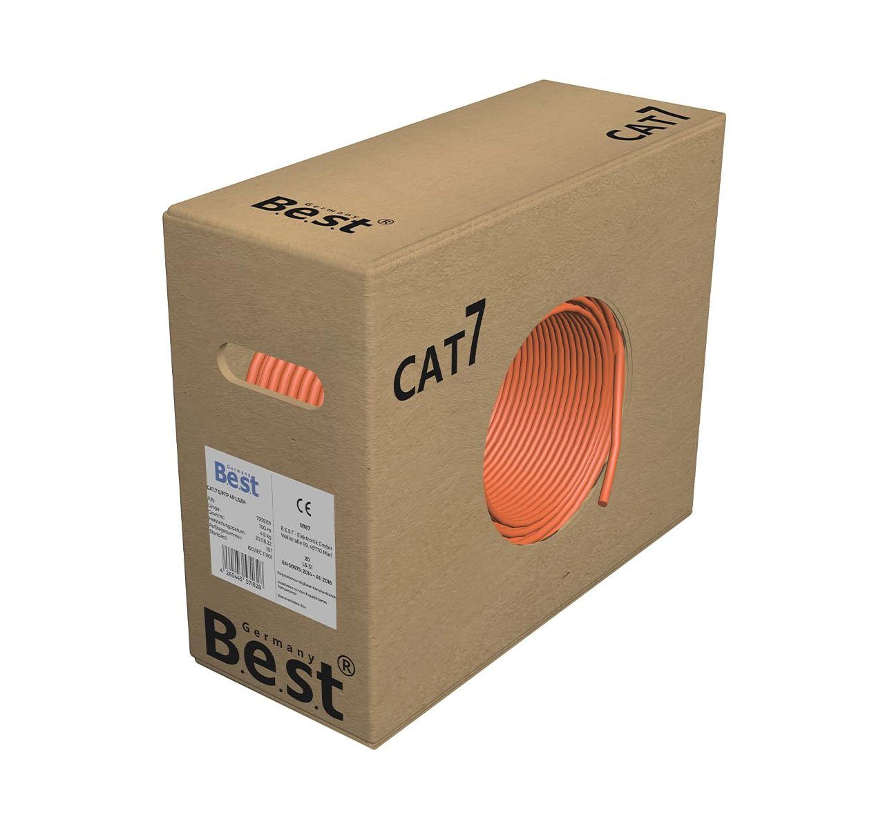 B.E.S.T. Germany CAT 7 Verlegekabel Simplex Gigabit Netzwerkkabel Lan 1000Mhz KAT 7 LAN-Kabel, (5000 cm), 50m