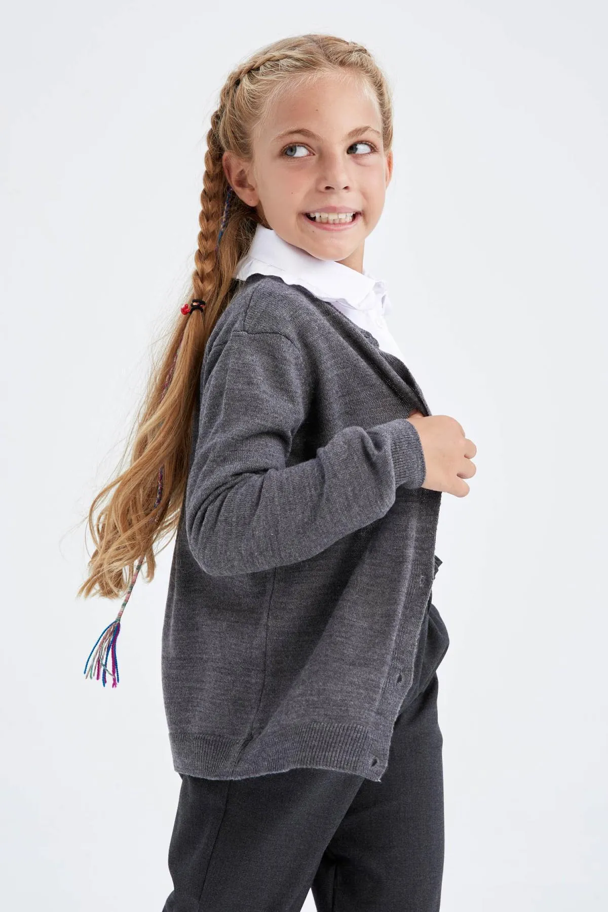 DeFacto  Mädchen-Strickjacke „Back to School“ mit Rundhalsausschnitt