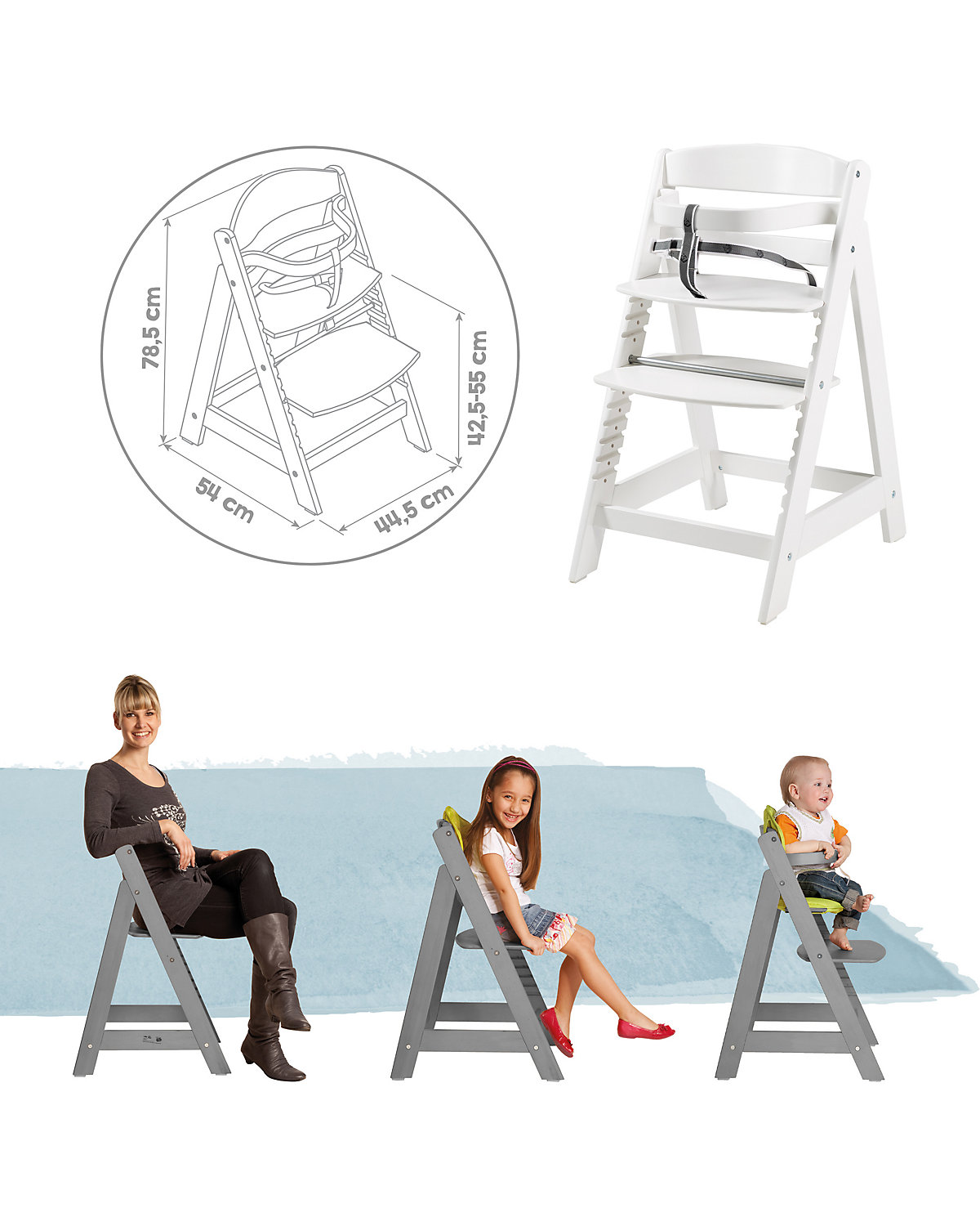 Treppenhochstuhl 'Sit Up Click', mitwachsend, innovativer Klickverschluss, Holz, weiß