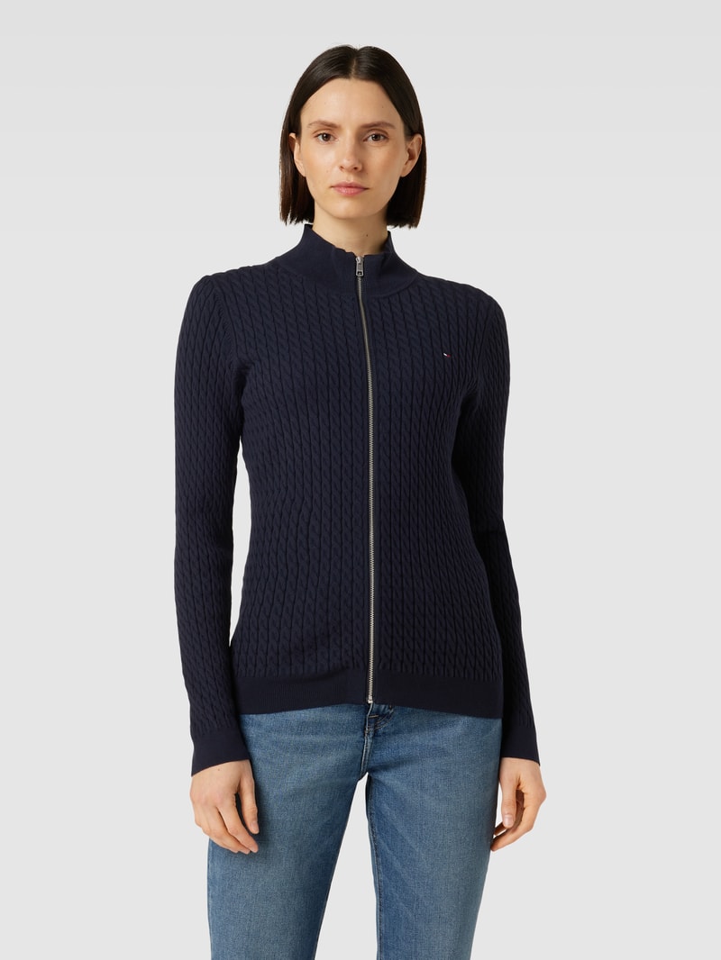 Strickjacke mit Stehkragen in marineblau