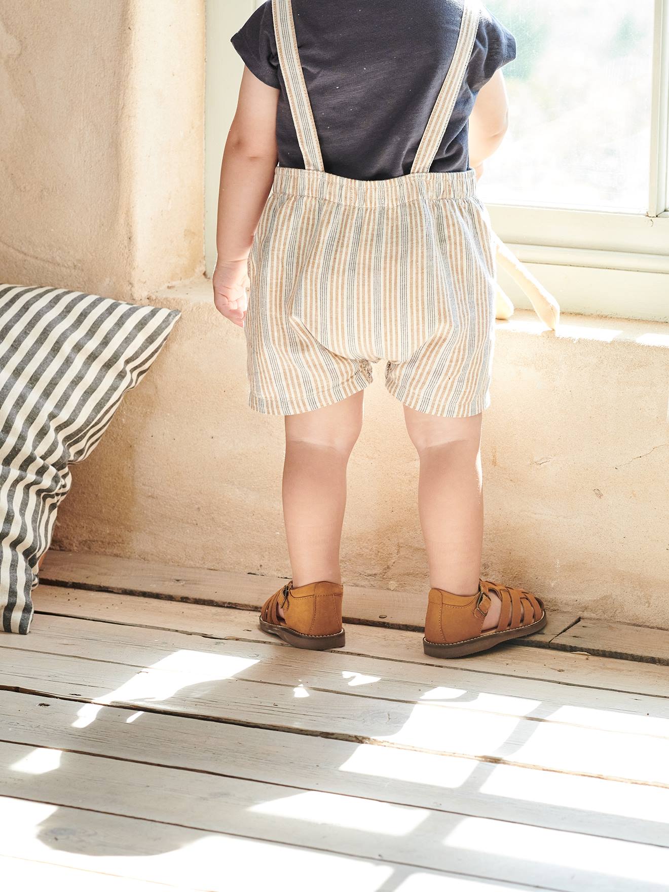 Ensemble bébé T-shirt et salopette rayée écru