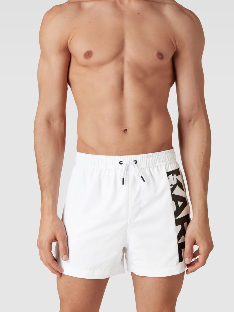 Badehose mit Logo-Print in weiß