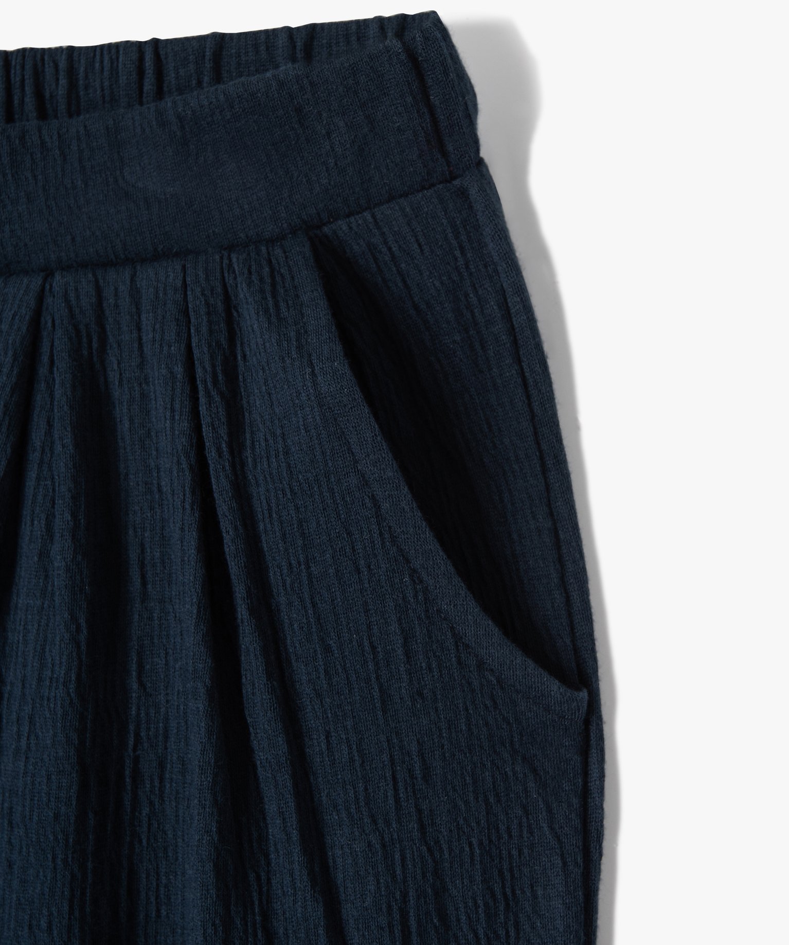 Pantalon fille en maille gaufrée extensible marine | GEMO