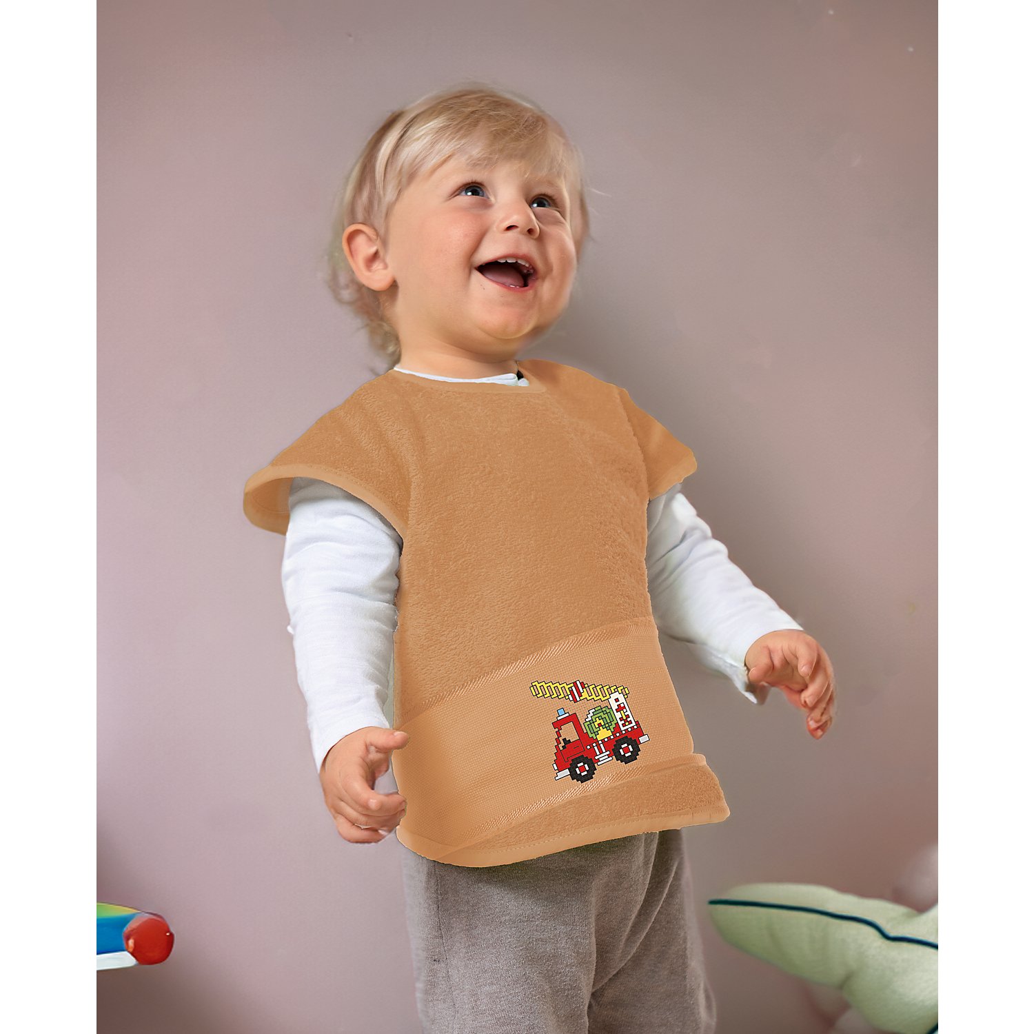 buttinette Sticklätzchen mit Klettverschluss an Hals und Rücken, hellbraun
