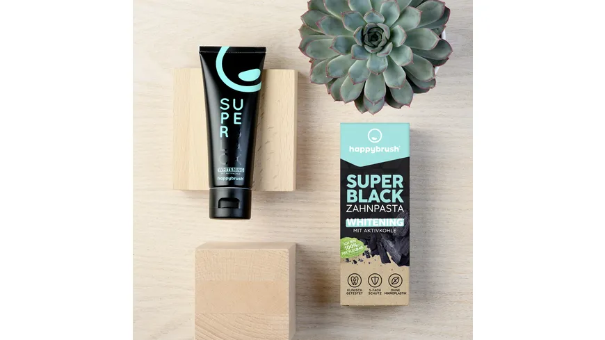 happybrush Zahncreme Super Black Whitening Remineralisierung 75 ml