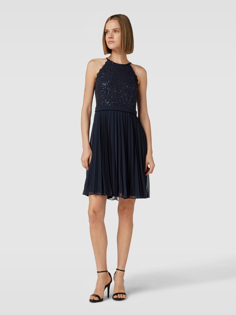 Cocktailkleid mit Plisseefalten in marineblau meliert