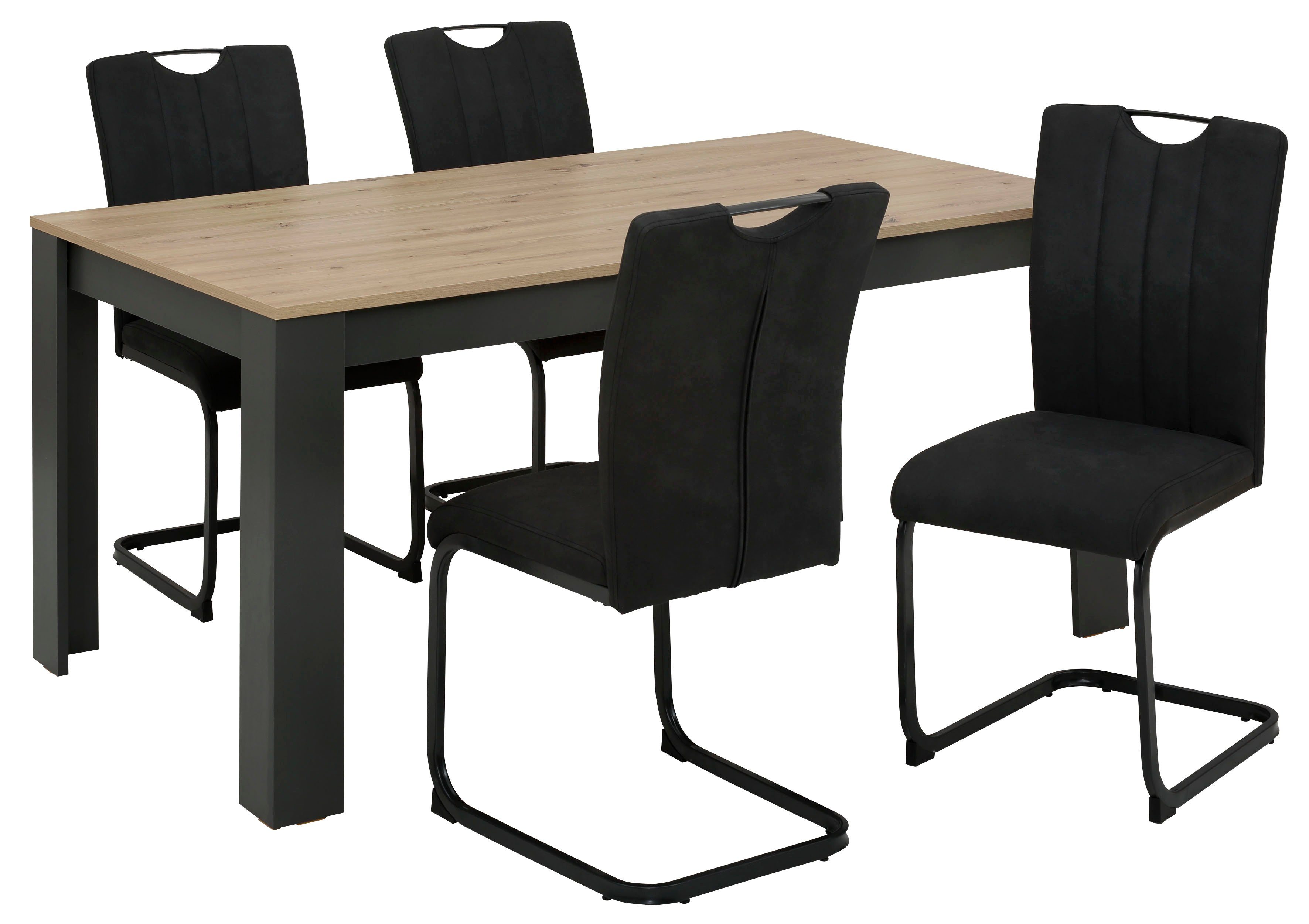 Home affaire Essgruppe Napoli, (Set, 5-tlg., 4 Freischwinger + 1 Esstisch), 5-teilige Tischgruppe mit modernem Freischwinger Stuhl und Esstisch