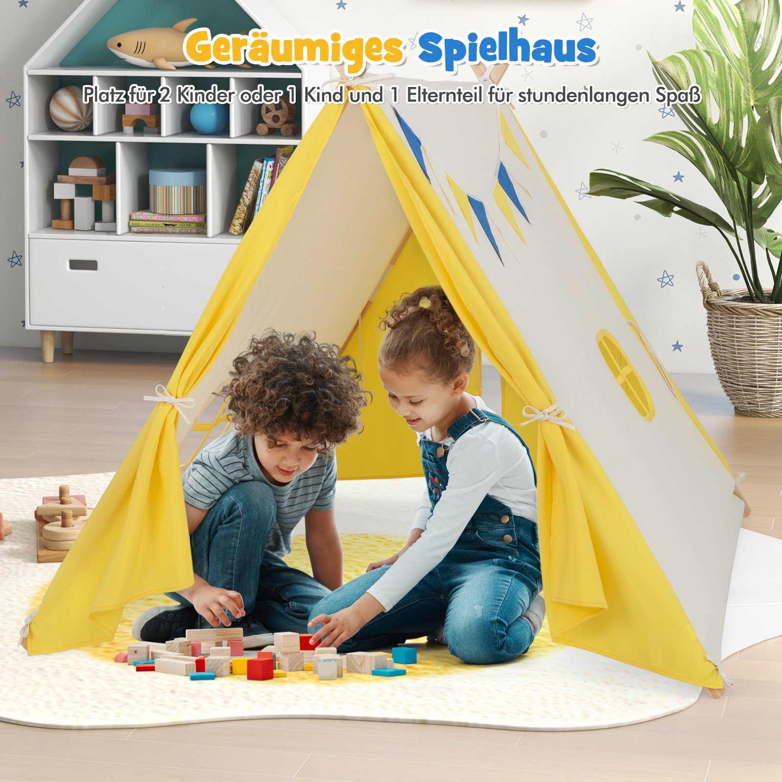 COSTWAY Tipi-Zelt Kinder Spielzelt, Personen: 2, 137 x 145 x 121 cm