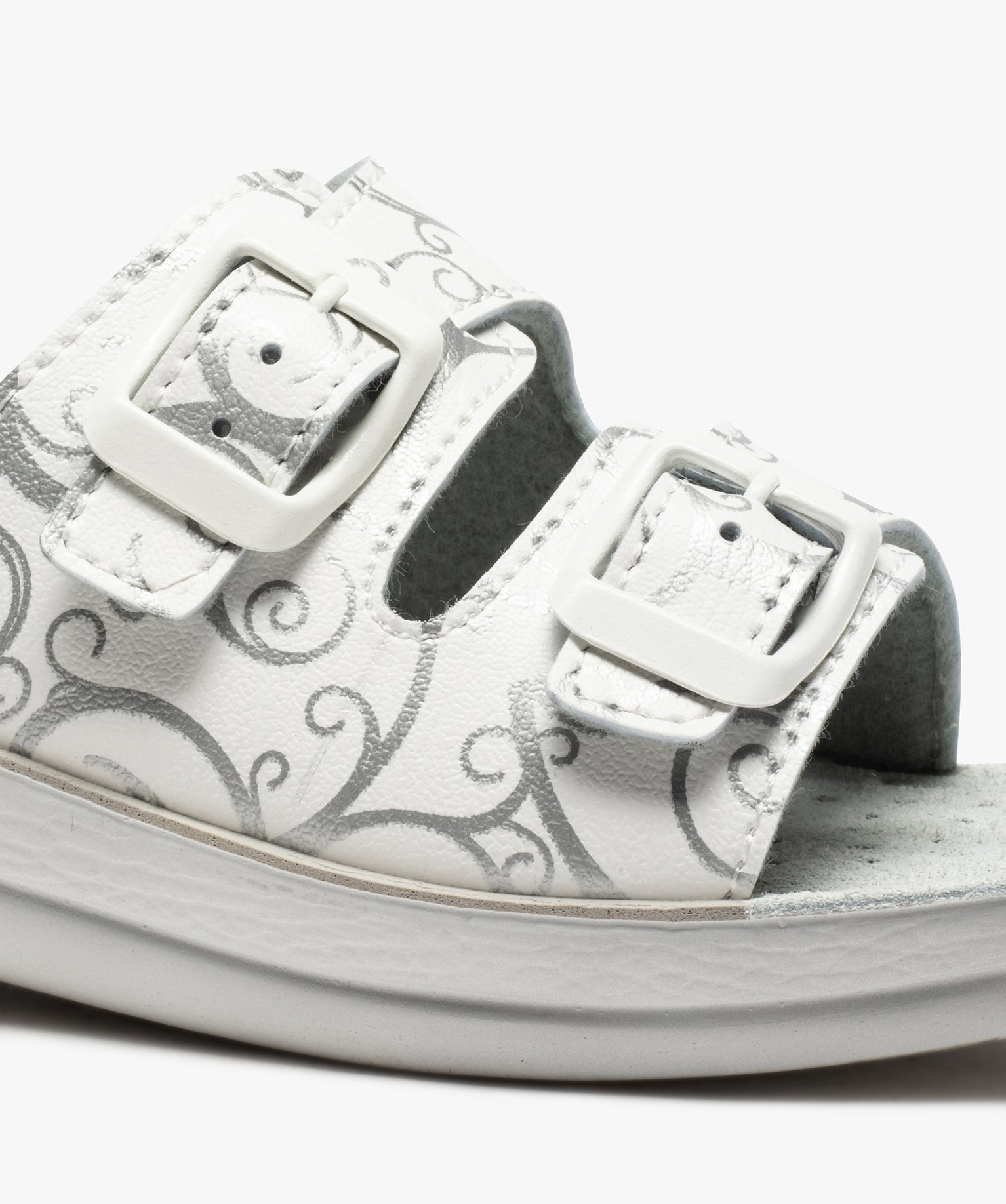 Mules femme confort imprimées avec double bride à boucle blanc | GEMO