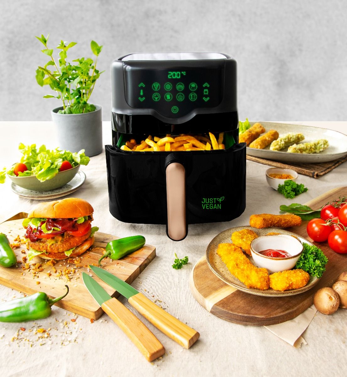 Just Vegan 4,5 Liter schwarze Heißluftfritteuse