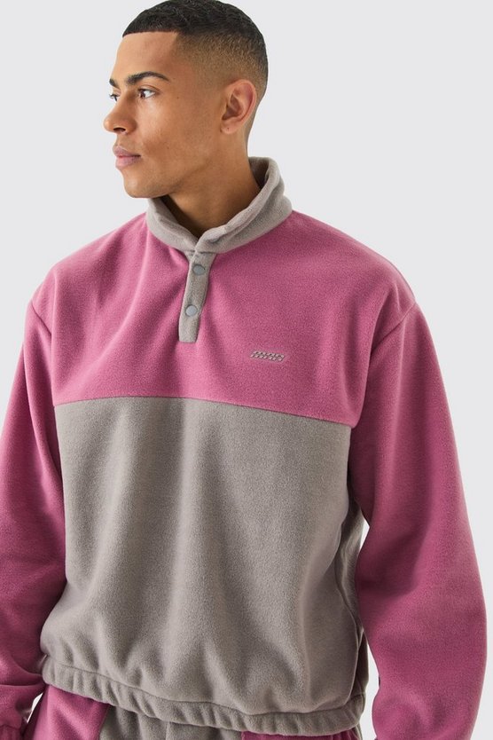 Man Oversize Colorblock Fleece-Trainingsanzug mit Druckknöpfen