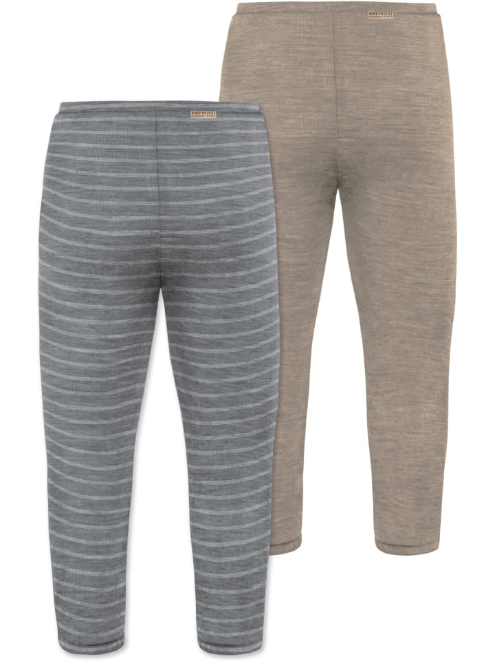 Normani Outdoor Sports 2er Pack Baby Merino Unterhose mit Füßen in Beige/Grau günstig kaufen