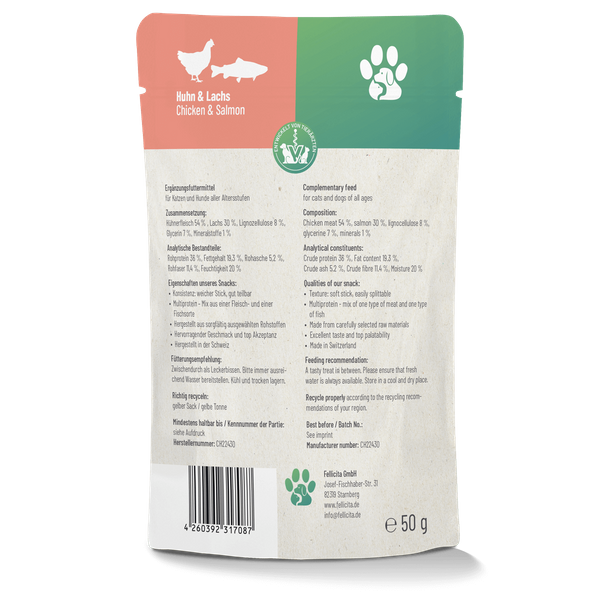 Fellicita Snacks Fellicita Huhn & Lachs Sticks 10x 50g Fellonis Katzensnacks