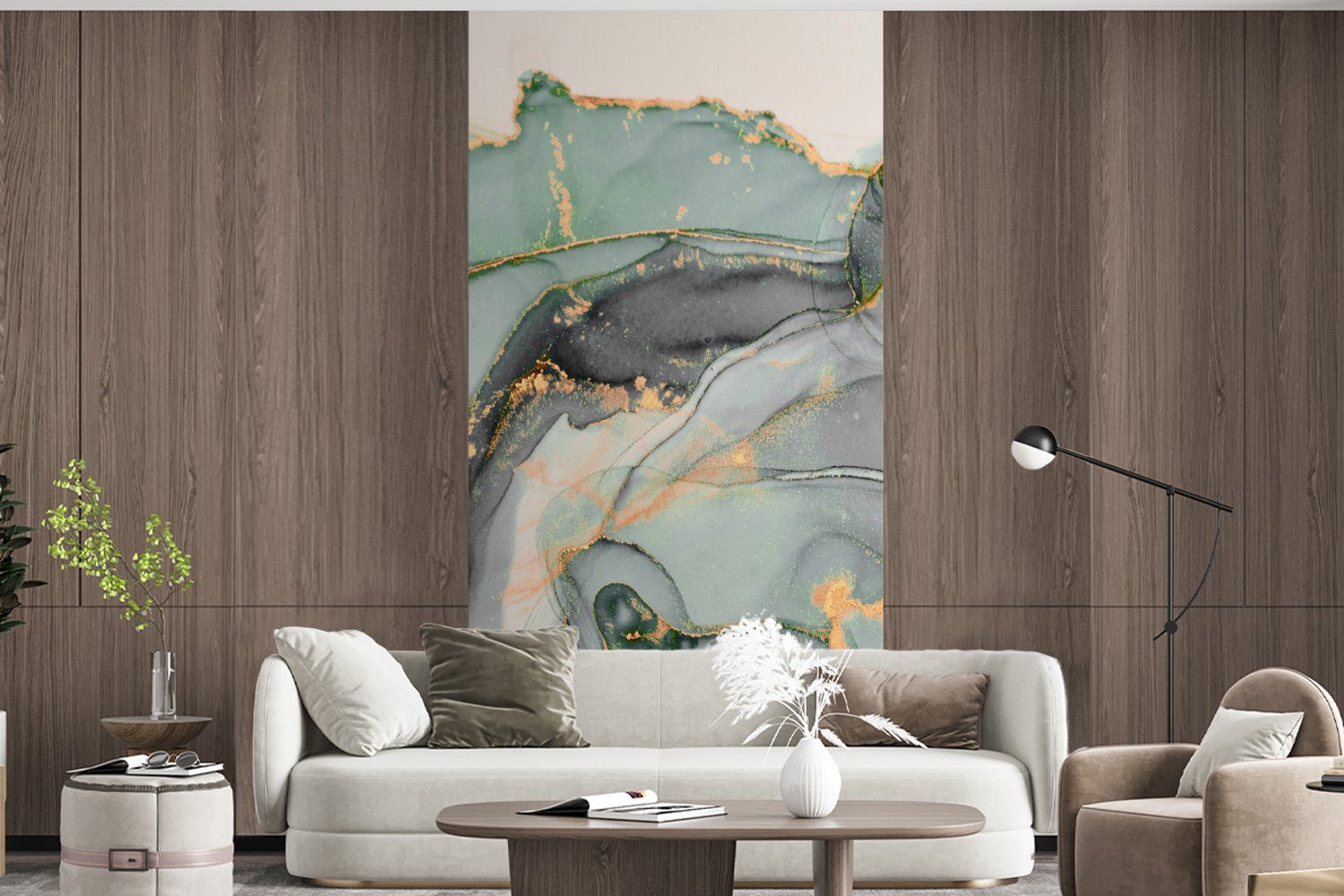 MuchoWow Fototapete Gold - Marmor - Grün - Luxus - Glitzer - Marmoroptik, Matt, bedruckt, (2 St), Vliestapete für Wohnzimmer Schlafzimmer Küche, Fototapete