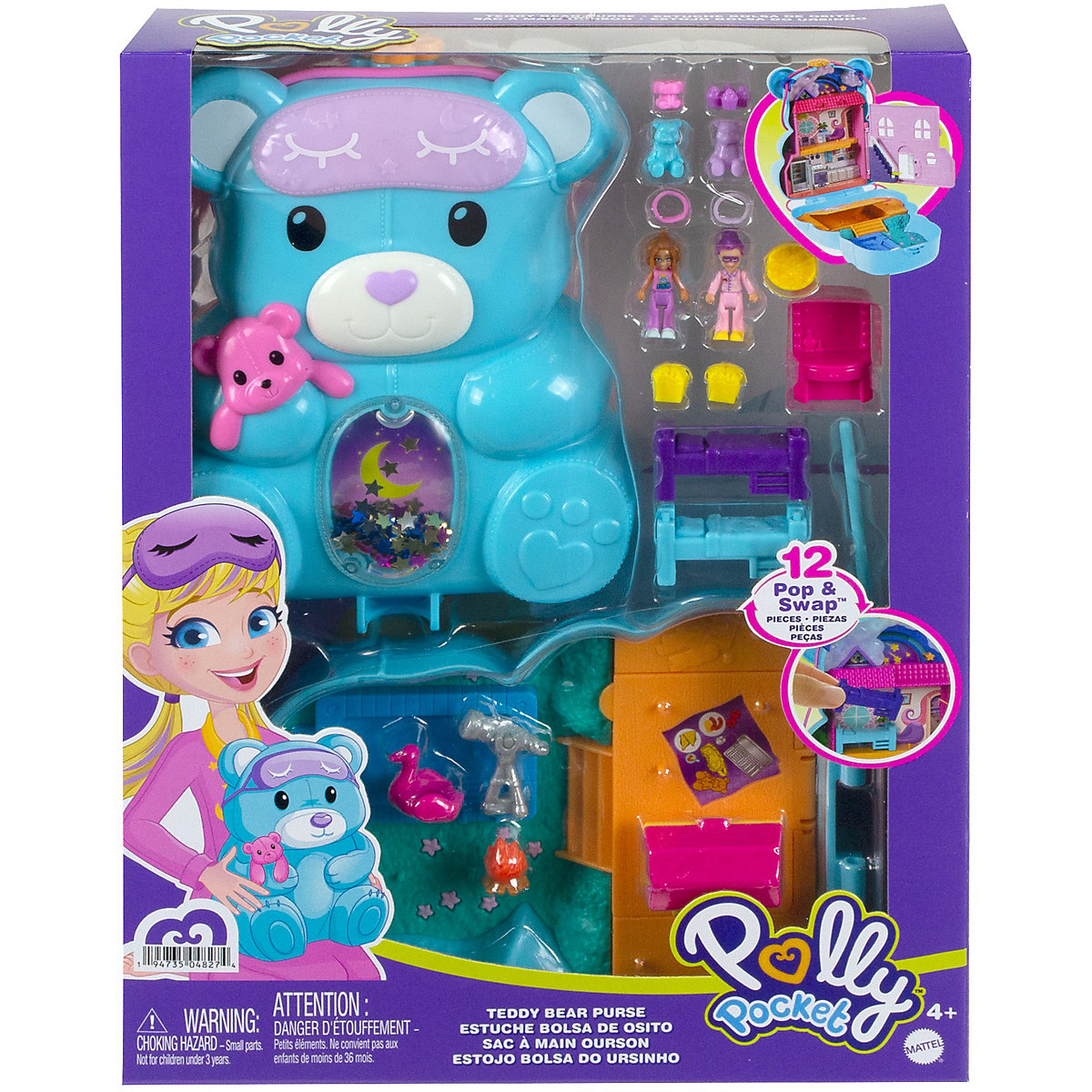 Polly Pocket Sleepover Teddybär-Tasche, inkl. 2 Figuren & Zubehör