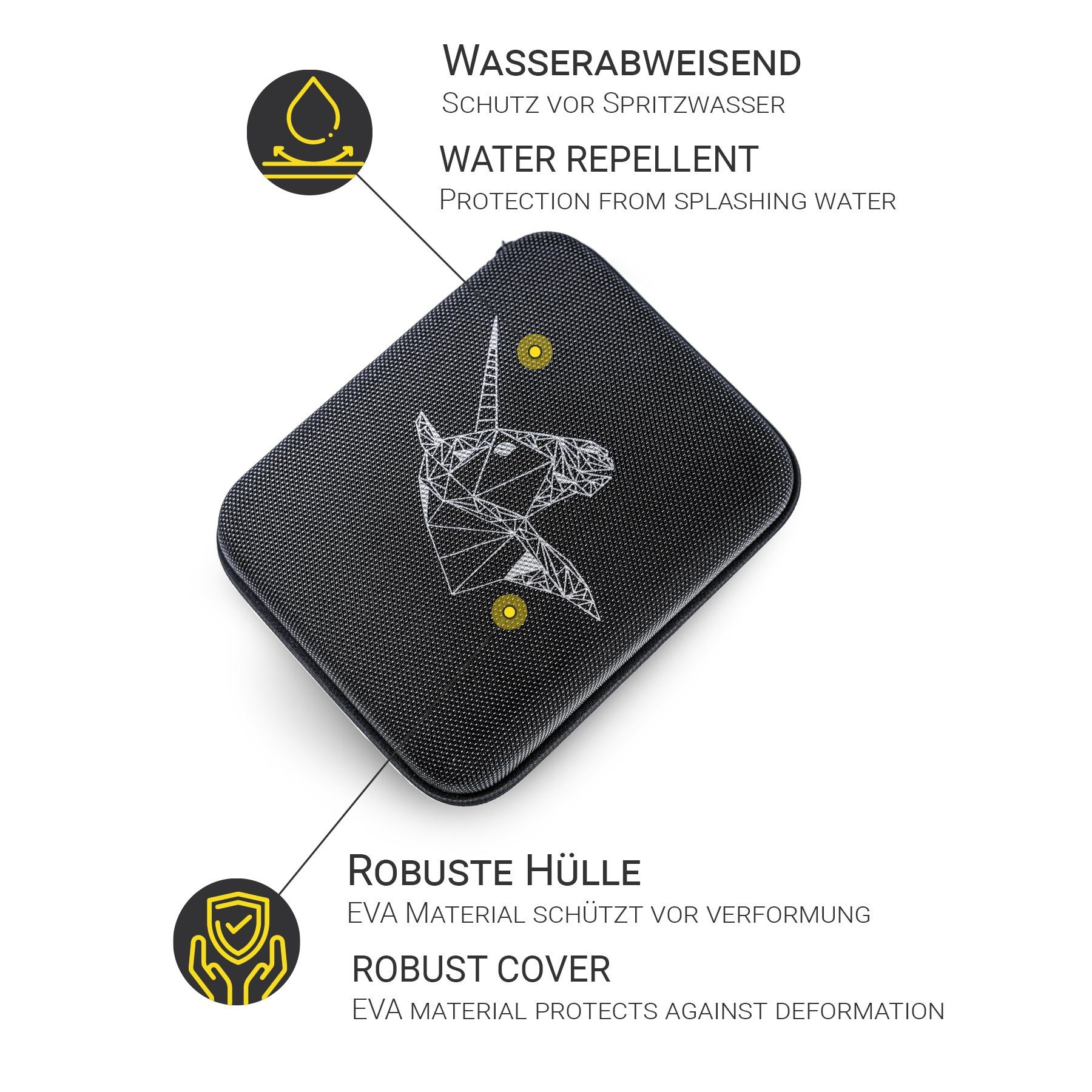 Hi-SHOCK Brillenetui Einhorn, zur Aufbewahrung, mit Netz & Trennfach, Kulturtasche, Hartschalenetui, Transporttasche, Reisetasche, Kosmetiktasche, 19cm x 15cm x 6,5cm - grau - mit Reißverschluss