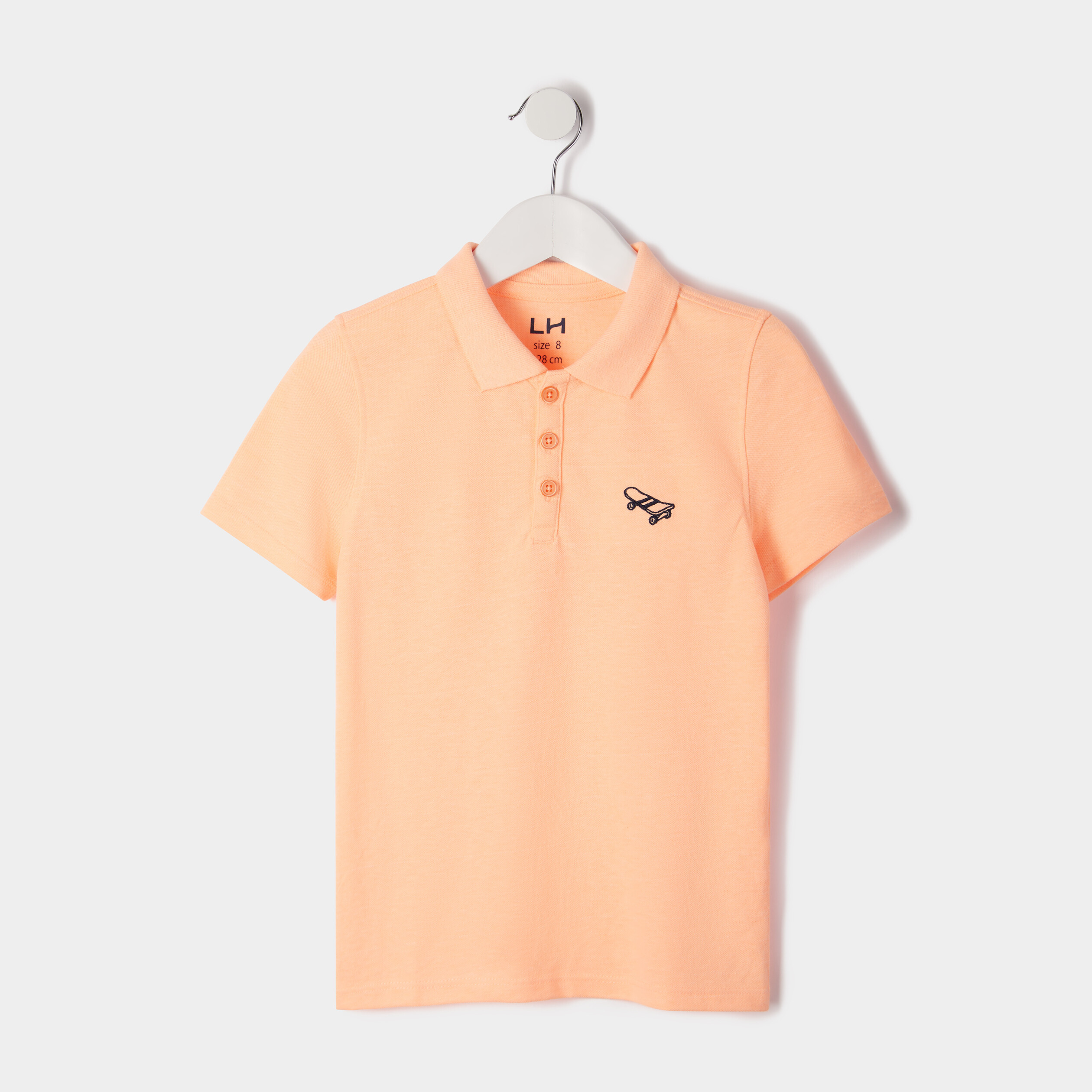 Polo manches courtes à détail brodé orange fluo garçon | La Halle