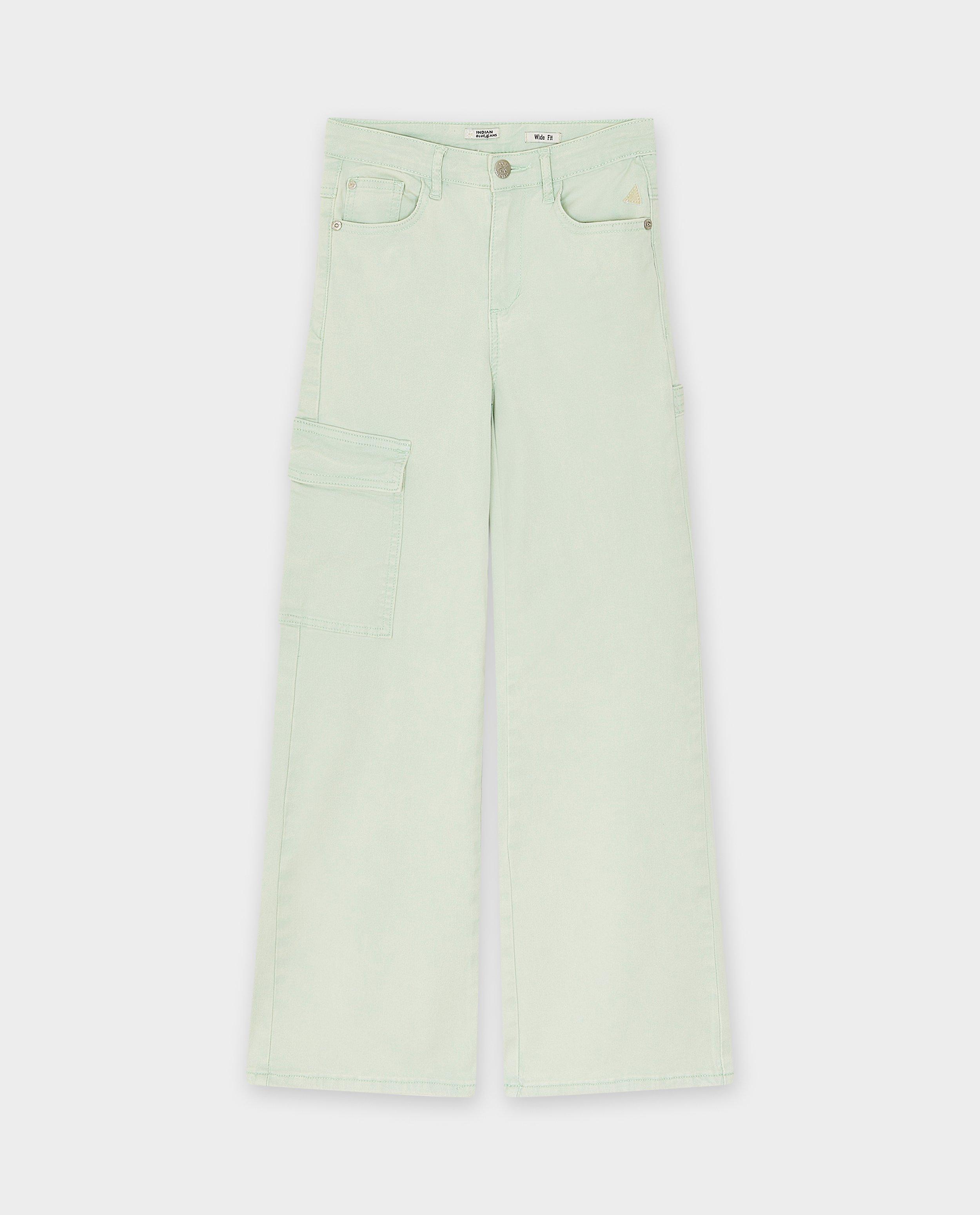 Indian Blue Jeans világoszöld nadrág, bő szabású világoszöld