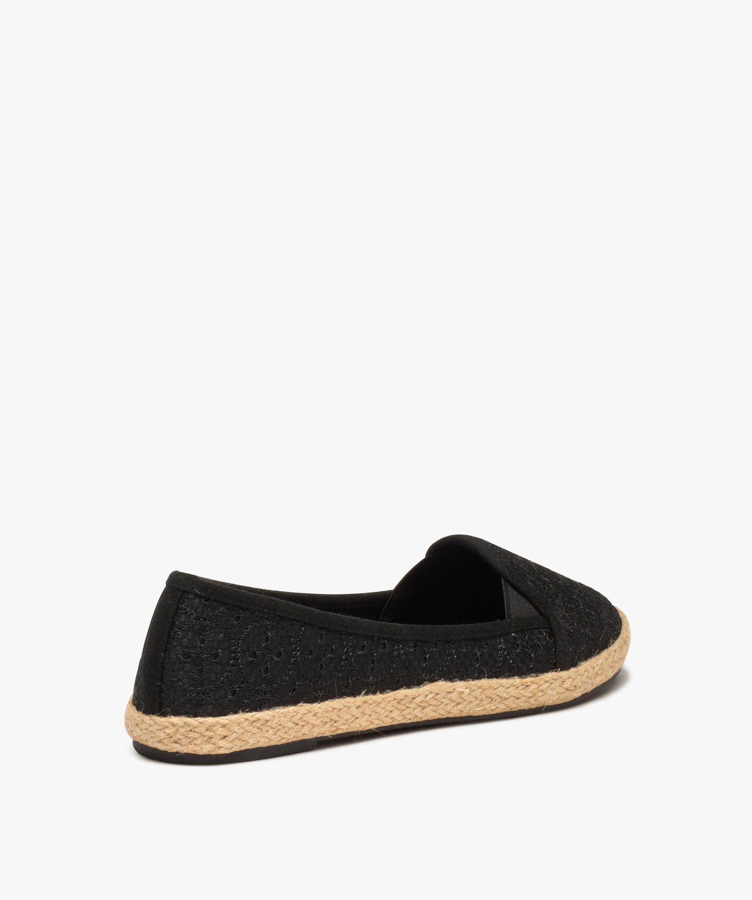 Ballerines femme en toile brodée avec semelle en corde noir | GEMO