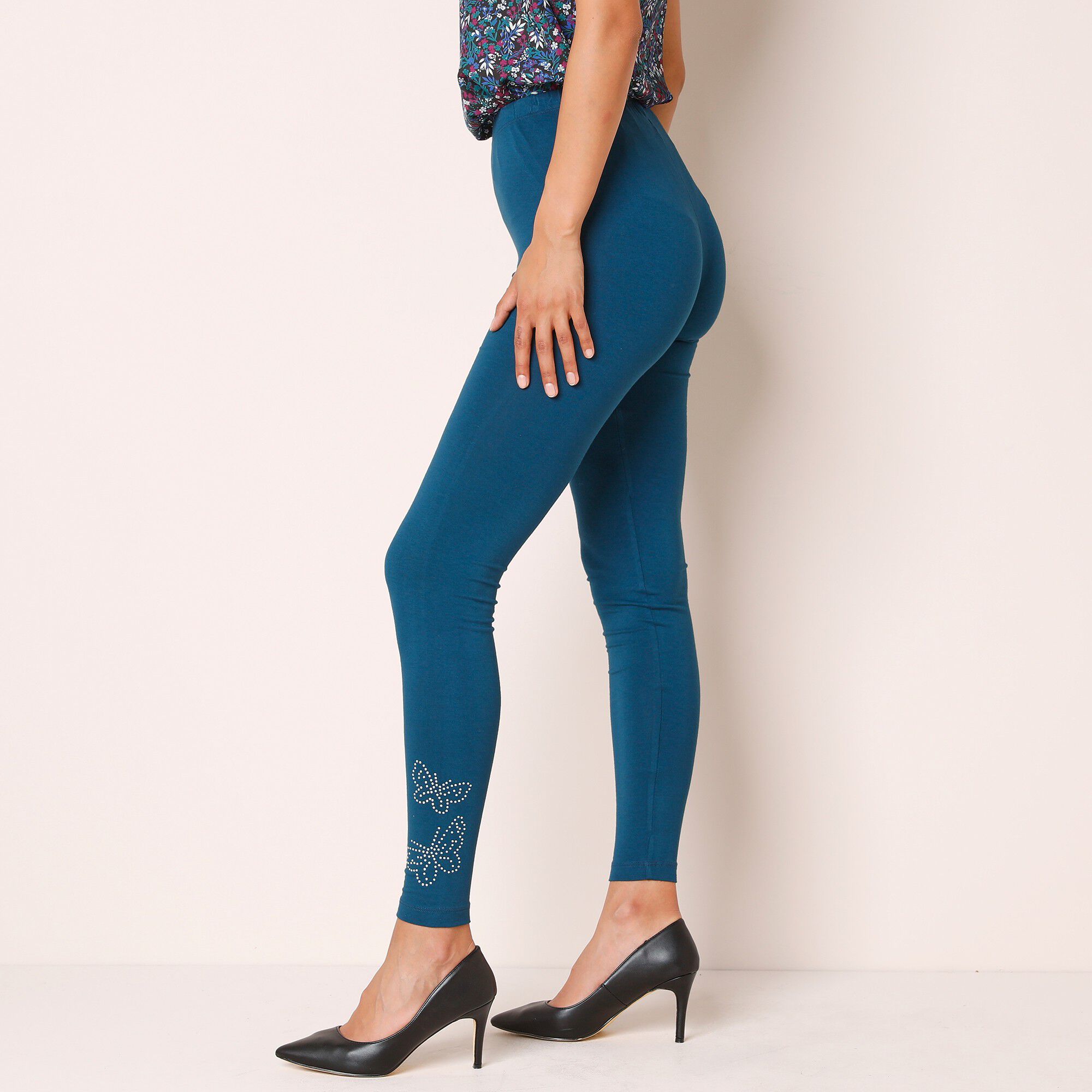 Legging motif papillons effet strass, taille élastiquée