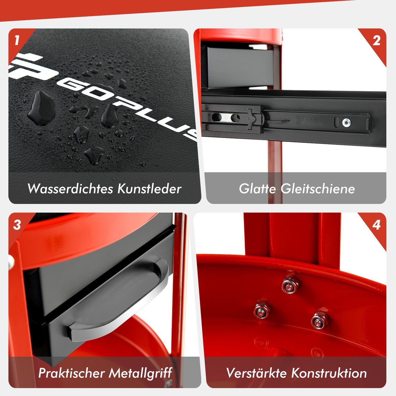 COSTWAY Werkstattwagen Werkstatthocker, mit 2 Schubladen, Ablage & Rollen