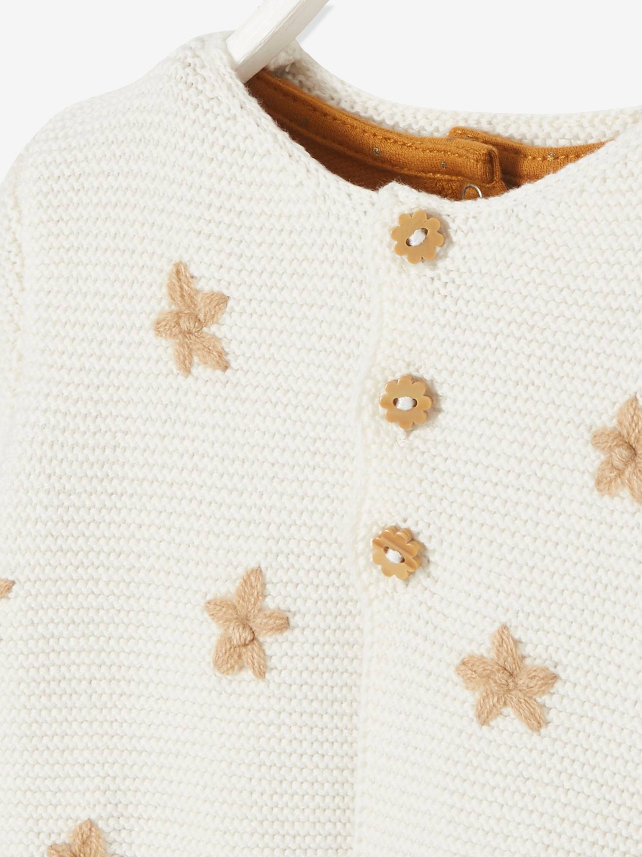 Ensemble cardigan brodé + robe en molleton + collant bébé caramel imprimé